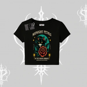Midnight Petals Kedi Baskılı Babby Tee Tshirt