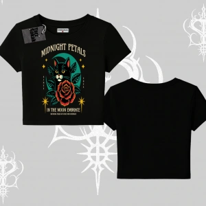 Midnight Petals Kedi Baskılı Babby Tee Tshirt