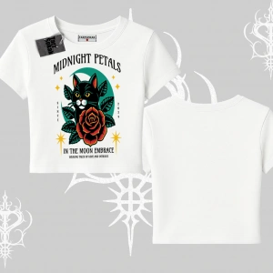 Midnight Petals Kedi Baskılı Babby Tee Tshirt