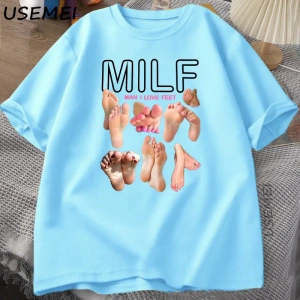 MILF Adam Ayakları Seviyorum Komik Grafik T-Shirt Erkekler Pamuk Kısa Kollu O-Boyun T 2826