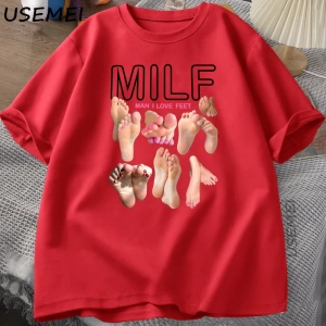 MILF Adam Ayakları Seviyorum Komik Grafik T-Shirt Erkekler Pamuk Kısa Kollu O-Boyun T 2826