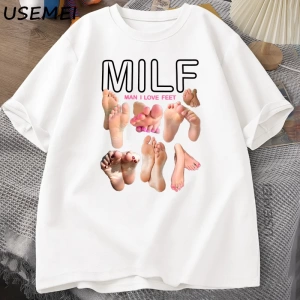 MILF Adam Ayakları Seviyorum Komik Grafik T-Shirt Erkekler Pamuk Kısa Kollu O-Boyun T 2826