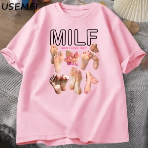 MILF Adam Ayakları Seviyorum Komik Grafik T-Shirt Erkekler Pamuk Kısa Kollu O-Boyun T 2826