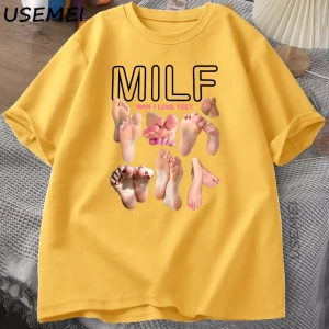 MILF Adam Ayakları Seviyorum Komik Grafik T-Shirt Erkekler Pamuk Kısa Kollu O-Boyun T 2826