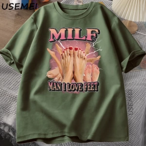 MILF Adam Ayakları Seviyorum T-shirt Erkekler Yetişkin Mizah Komik Gag Tshirt Yuvarlak Boyun  2841