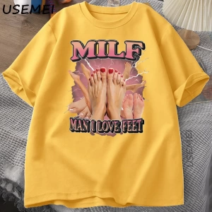 MILF Adam Ayakları Seviyorum T-shirt Erkekler Yetişkin Mizah Komik Gag Tshirt Yuvarlak Boyun  2841