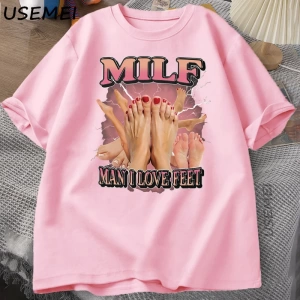 MILF Adam Ayakları Seviyorum T-shirt Erkekler Yetişkin Mizah Komik Gag Tshirt Yuvarlak Boyun  2841