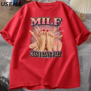 MILF Adam Ayakları Seviyorum T-shirt Erkekler Yetişkin Mizah Komik Gag Tshirt Yuvarlak Boyun  2841