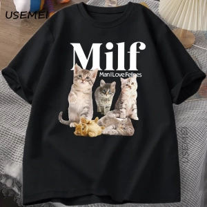 MILF Adam Kedileri Seviyorum Cottagecore Kediler T Shirt Erkekler Kadınlar için Kedi Sevgilis 2921