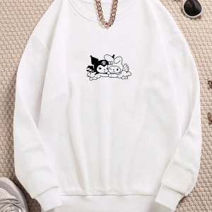 Minimal Örümcek Renkli Oversize Bisiklet Yaka Pamuklu Sweatshirt Beyaz