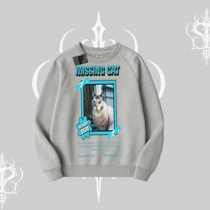 Missing Cat Baskılı Biskilet Sweatshirt