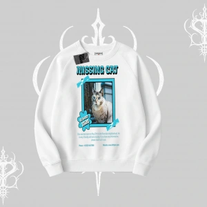Missing Cat Baskılı Biskilet Sweatshirt