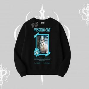 Missing Cat Baskılı Biskilet Sweatshirt