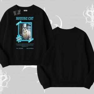 Missing Cat Baskılı Biskilet Sweatshirt