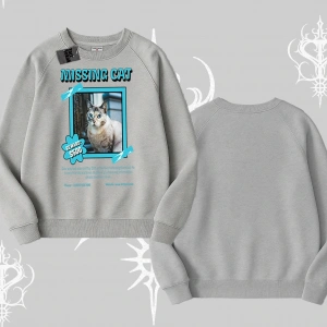 Missing Cat Baskılı Biskilet Sweatshirt