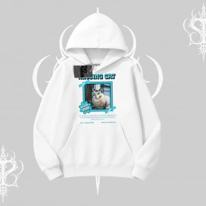Missing Cat Baskılı Kapşonlu Sweatshirt