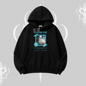 Missing Cat Baskılı Kapşonlu Sweatshirt