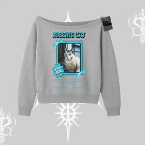 Missing Cat Baskılı Kayık Yaka Sweatshirt