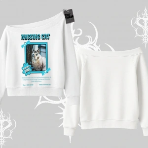 Missing Cat Baskılı Kayık Yaka Sweatshirt