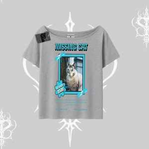 Missing Cat Baskılı Kayık Yaka Tshirt