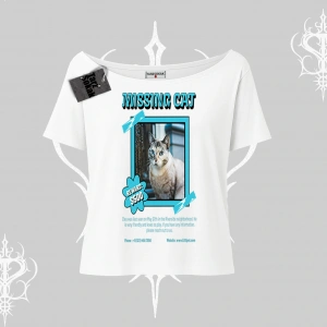 Missing Cat Baskılı Kayık Yaka Tshirt