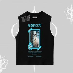 Missing Cat Baskılı Kolsuz Tshirt