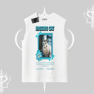 Missing Cat Baskılı Kolsuz Tshirt