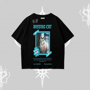 Missing Cat Baskılı Oversize Tshirt