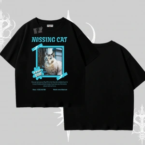 Missing Cat Baskılı Oversize Tshirt