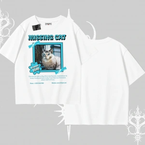 Missing Cat Baskılı Oversize Tshirt