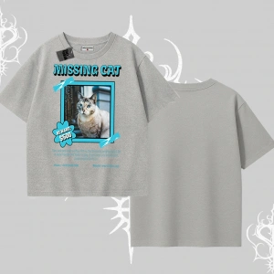 Missing Cat Baskılı Oversize Tshirt