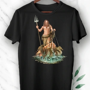 Mitoloji Denizler Tanrısı Poseidon Baskılı Beyaz Unısex Tişört