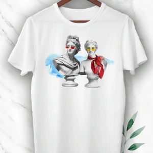 Mitoloji Heykel Baskılı Beyaz Unisex Tişört