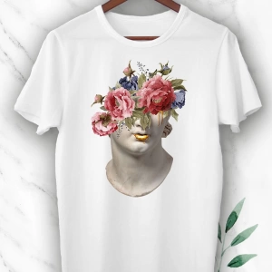 Mitoloji Heykel Baskılı Beyaz Unisex Tişört