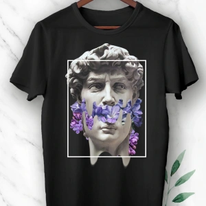 Mitoloji Heykel Baskılı Siyah Unısex Tişört