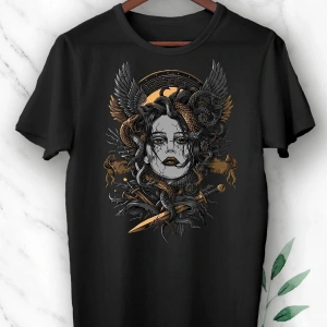 Mitoloji Medusa Baskılı Beyaz Unısex Tişört