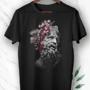 Mitoloji Şarap Tanrısı Dionysos Baskılı Siyah Unısex Tişört