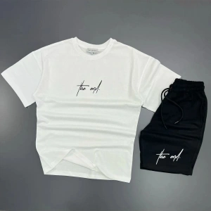 MODARİCH The End Beyaz T-shirt Siyah Penye Şort - Şort Tişört Alt Üst Takım Baskılı Oversize