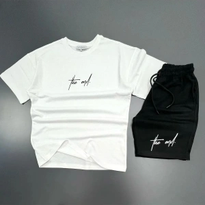 MODARİCH The End Beyaz T-shirt Siyah Penye Şort - Şort Tişört Alt Üst Takım Baskılı Oversize