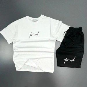 MODARİCH The End Beyaz T-shirt Siyah Penye Şort - Şort Tişört Alt Üst Takım Baskılı Oversize