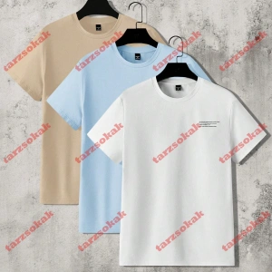 Model 3673 Erkek Yazlık Yuvarlak Yaka Kısa Kollu Günlük Tişört, Yaz