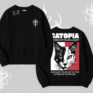Modern Kedi Temalı Arka Baskılı Biskilet Sweatshirt
