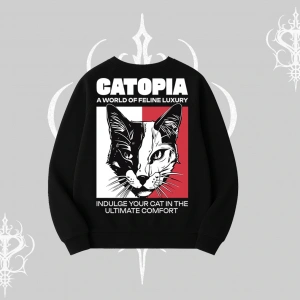 Modern Kedi Temalı Arka Baskılı Biskilet Sweatshirt