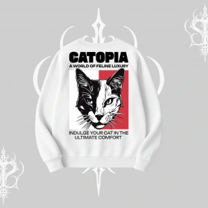 Modern Kedi Temalı Arka Baskılı Biskilet Sweatshirt