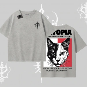 Modern Kedi Temalı Arka Baskılı Oversize Tshirt