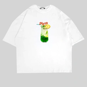 Mojito Baskılı Beyaz Oversize Unisex