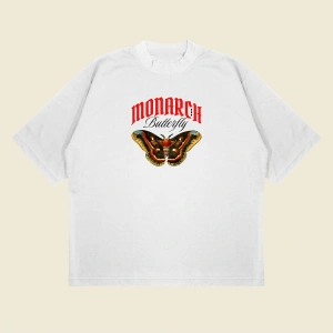 Monarch Butterfly Baskılı Oversize Unisex Pamuklu Nefes Alan Kalın Kumaşlı