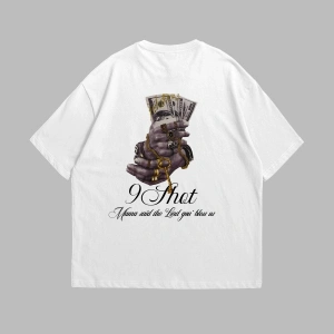 Money Hand Baskılı Oversize Unisex Beyaz