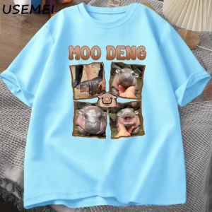 Moo Deng Rap T Shirt seviyorum Moo Deng komik bebek Hippo sevgilisi T-Shirt rahat pamuk erkek 3035
