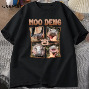 Moo Deng Rap T Shirt seviyorum Moo Deng komik bebek Hippo sevgilisi T-Shirt rahat pamuk erkek 3035